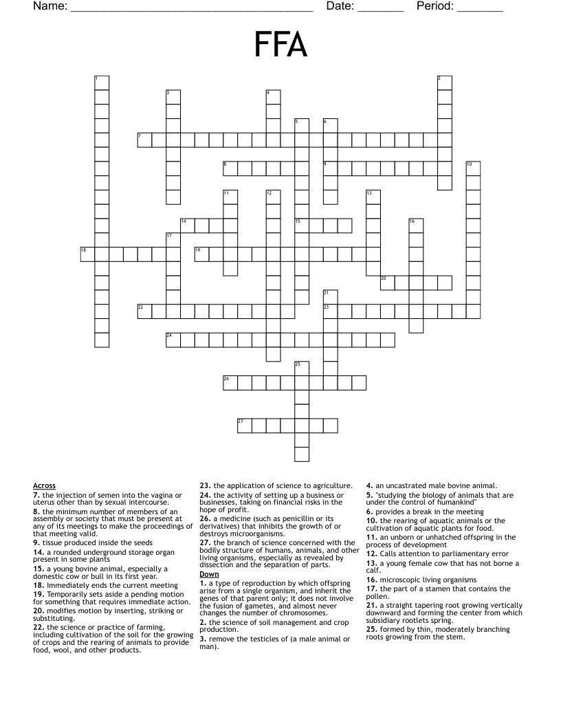 Agriculture & Forestry Crosswords, Word Searches, Bingo Cards WordMint