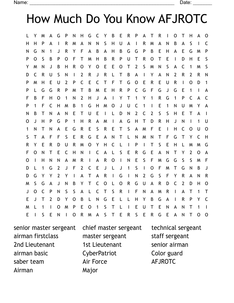 How Much Do You Know AFJROTC Word Search WordMint