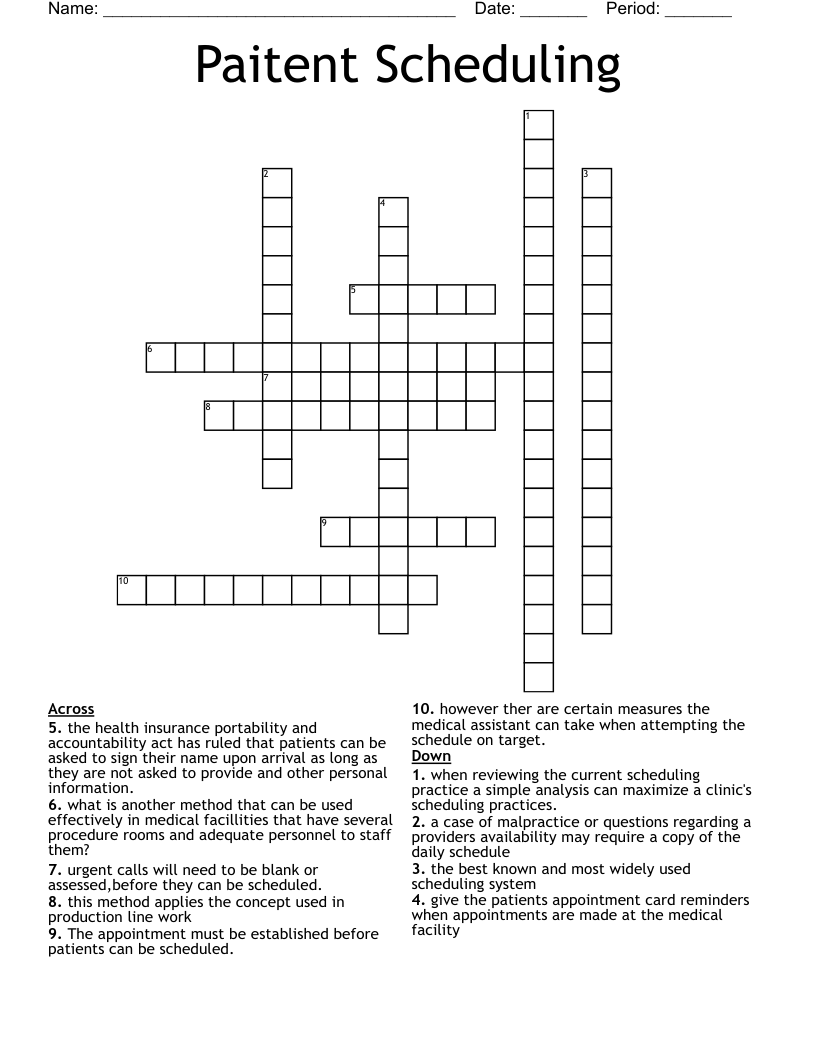 Paitent Scheduling Crossword WordMint