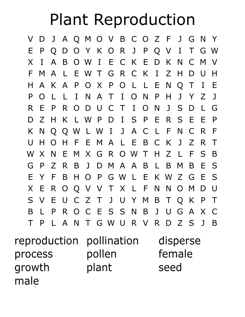 Plant Reproduction Word Search WordMint