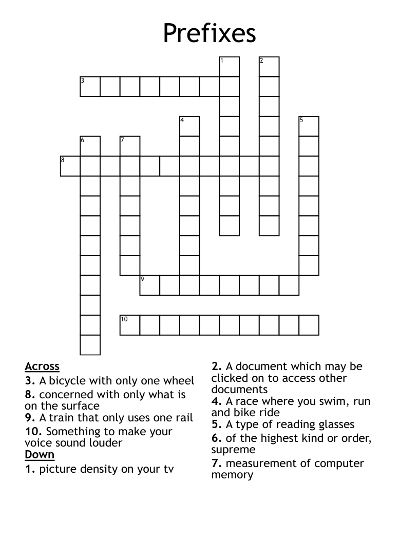 Prefixes Crossword - WordMint