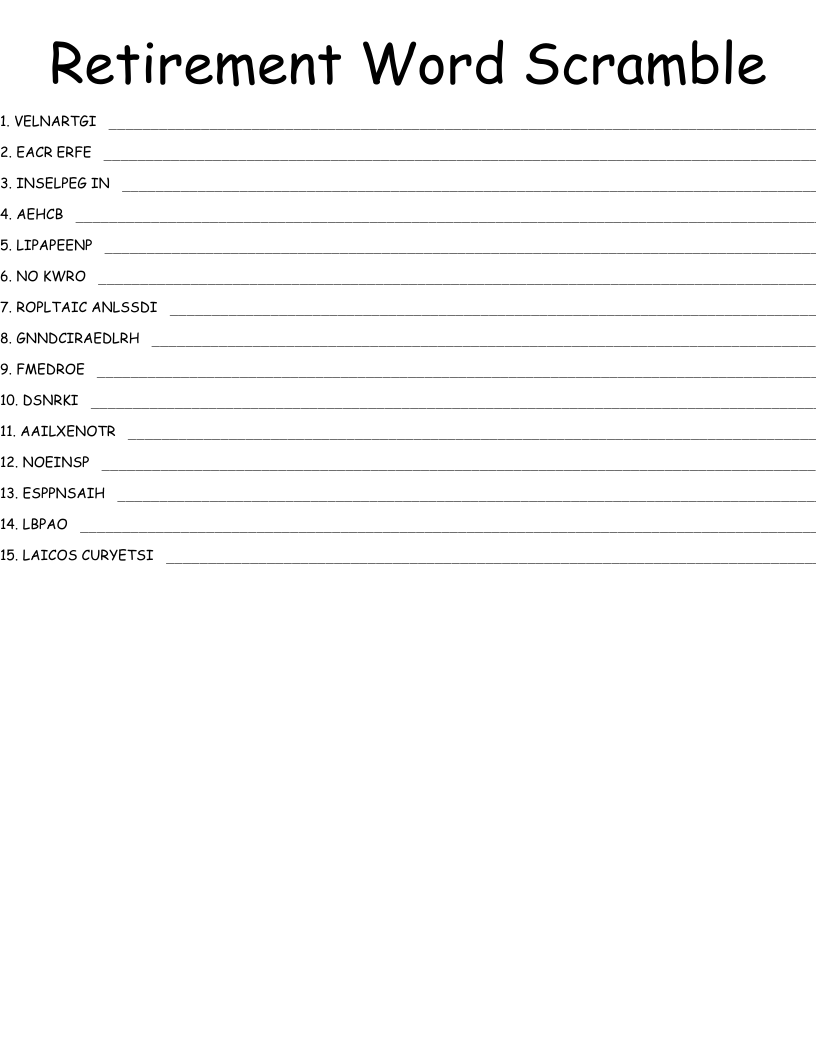 Retirement Word Scramble Free Printable