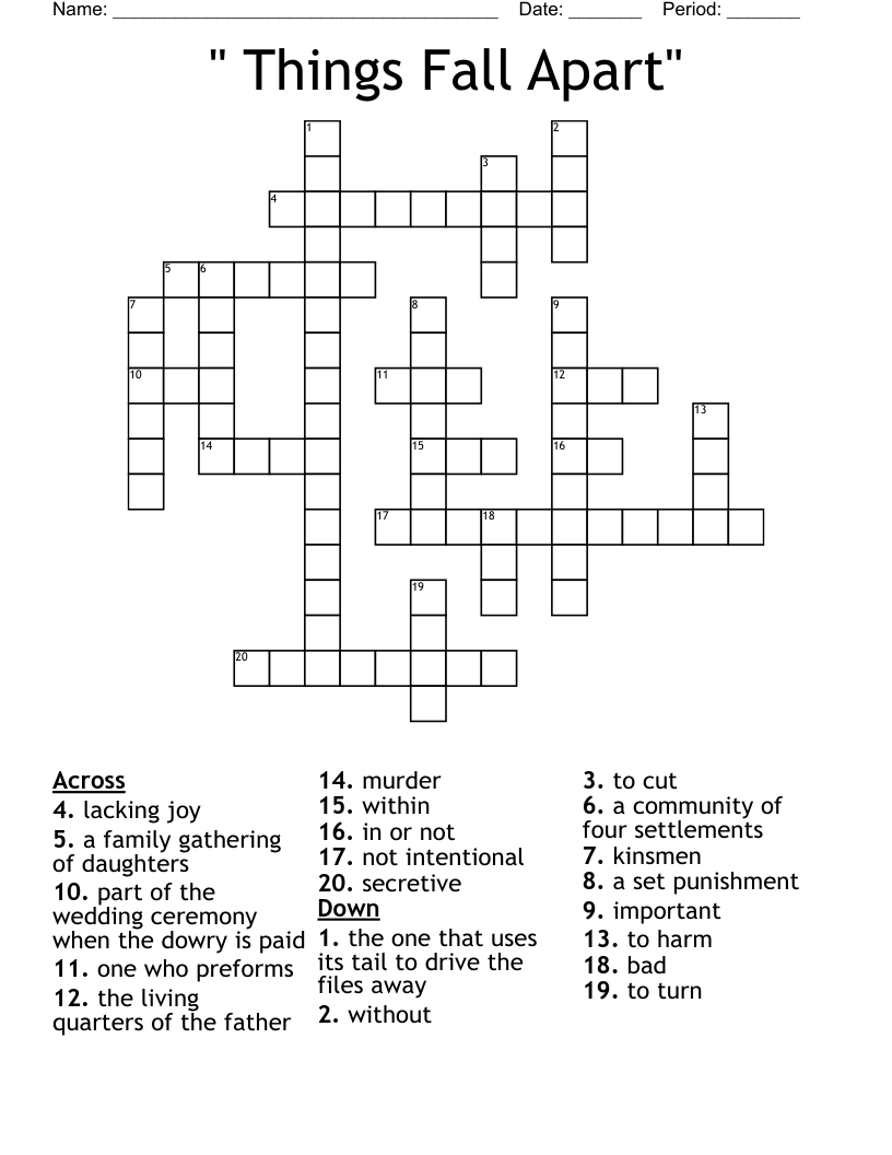 " Things Fall Apart" Crossword WordMint