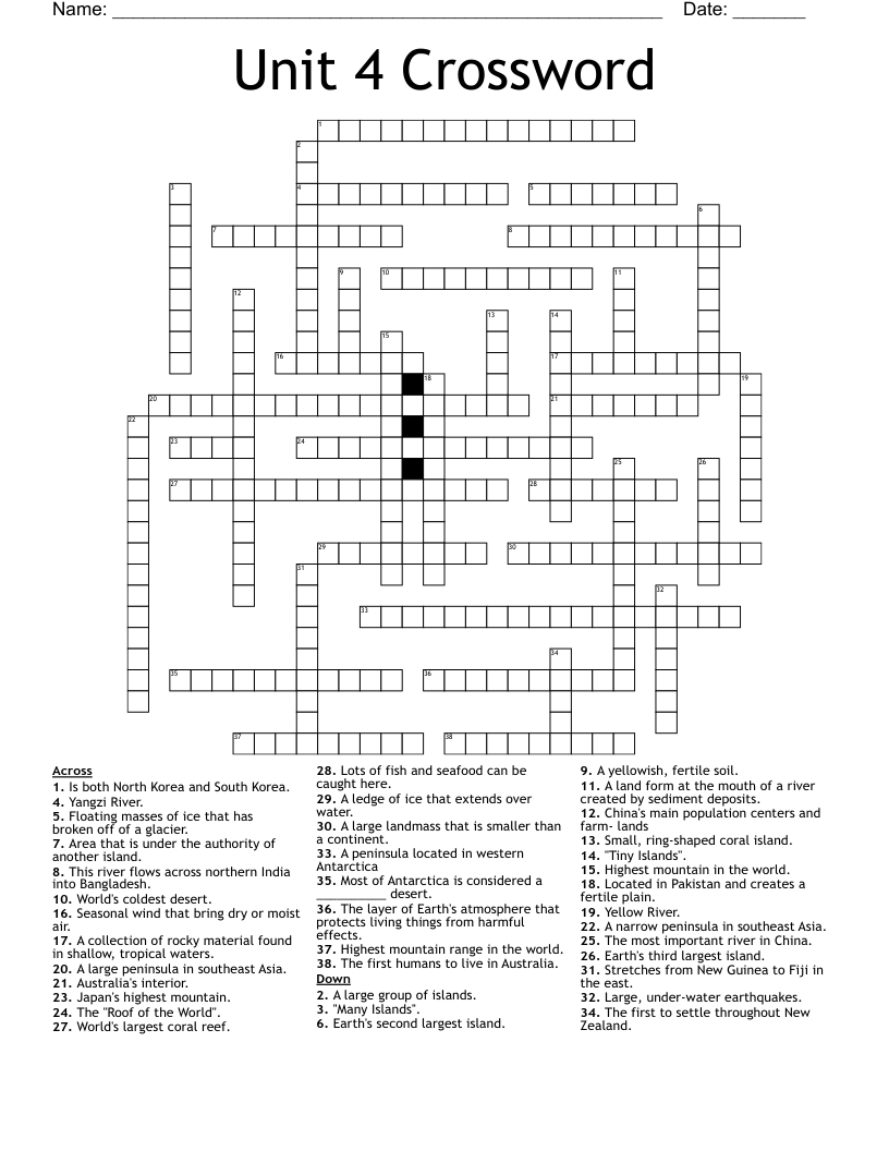 Unit 4 crossword puzzle WordMint