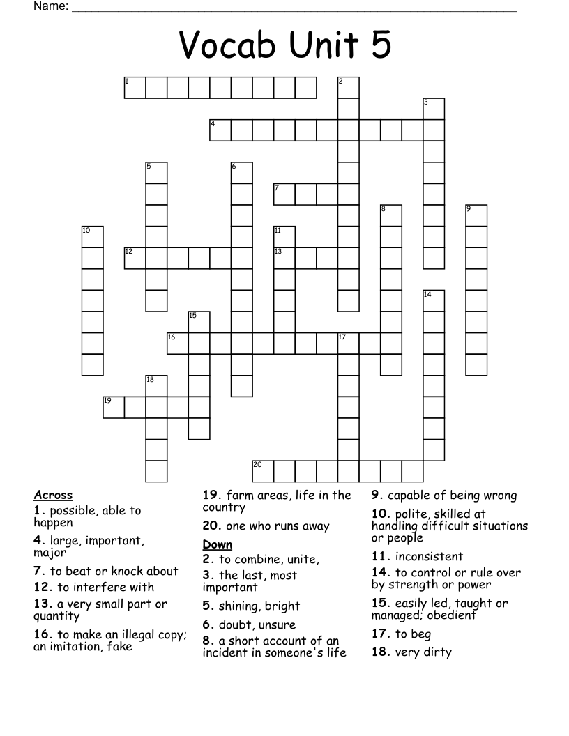 Unit 5 Vocabulary Synonym & Antonym Crossword WordMint