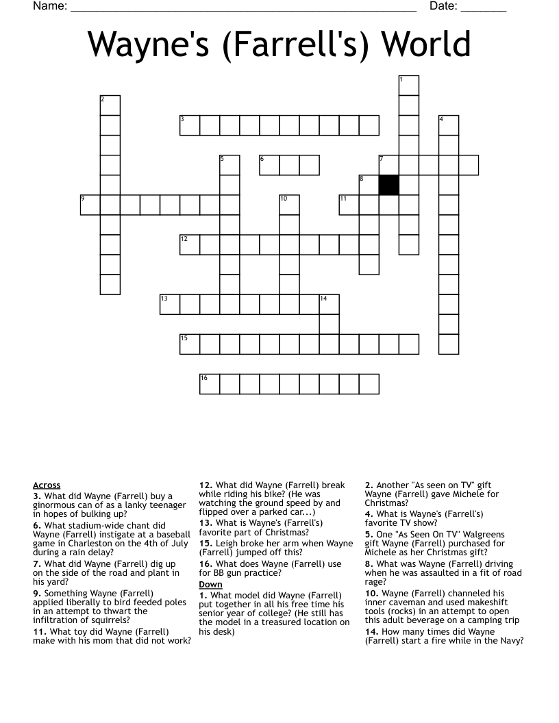 Wayne's (Farrell's) World Crossword WordMint