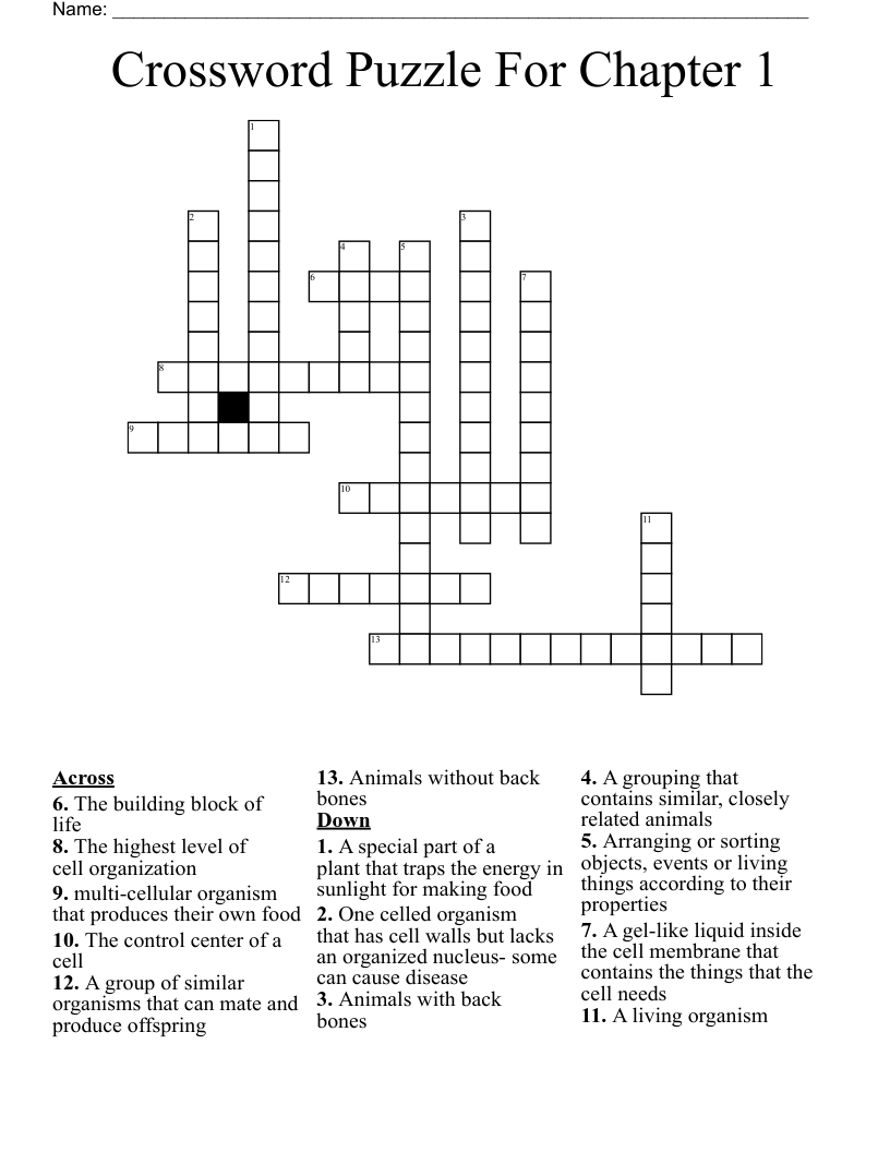 Crossword Puzzle For Chapter 1 - WordMint