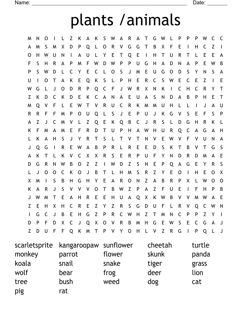 plants /animals Word Search WordMint