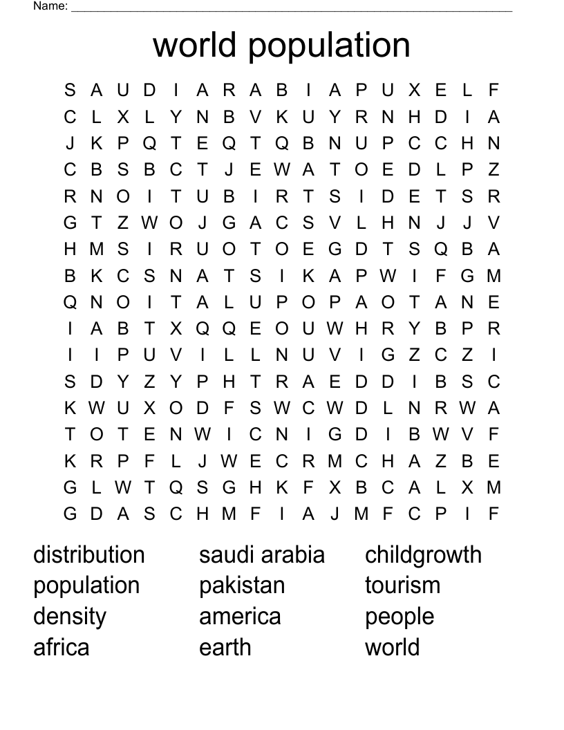 world population Word Search WordMint