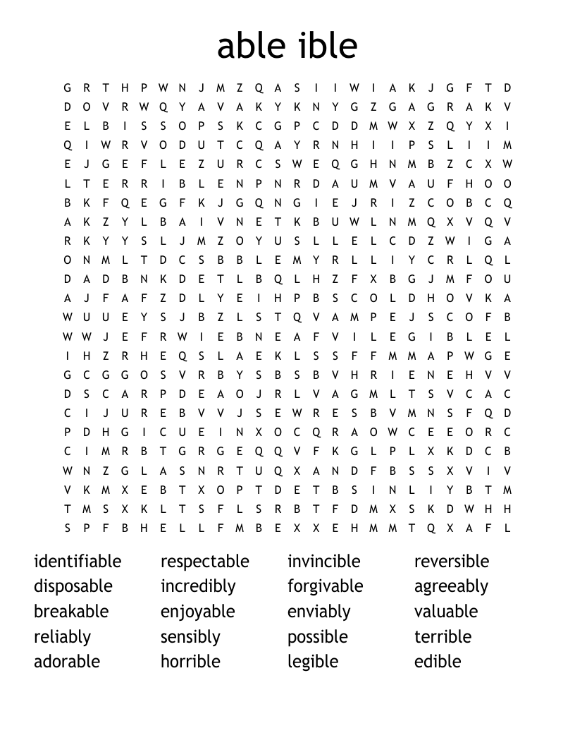 Similar to ible suffix Crossword WordMint