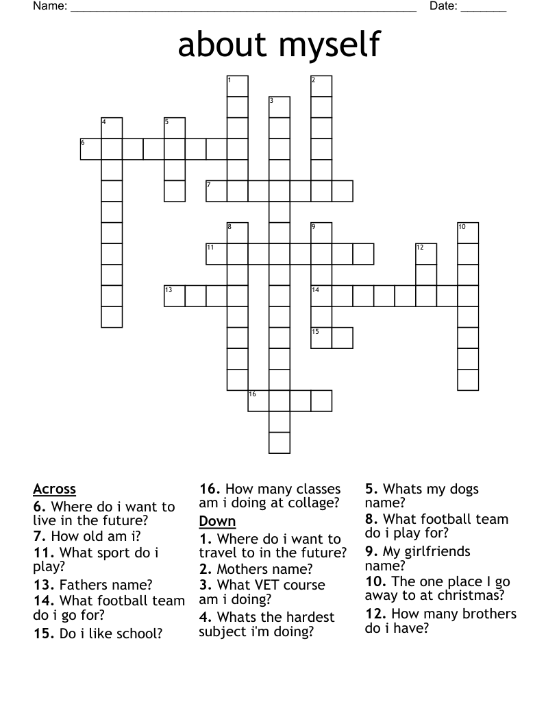 about myself Crossword WordMint