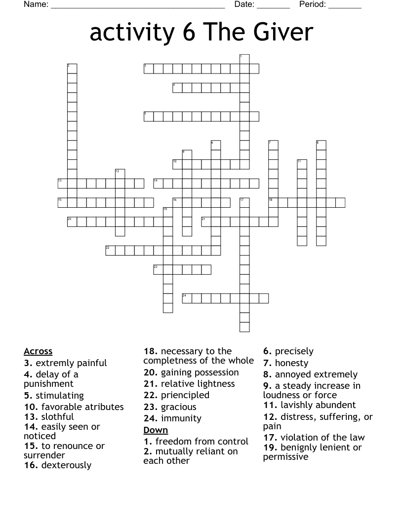 The Giver Chapters 68 Vocabulary Crossword WordMint