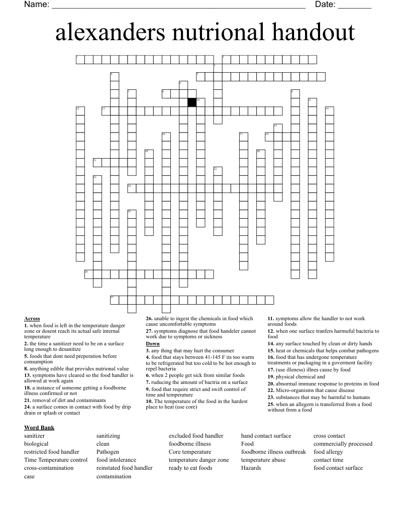 alexanders nutrional handout Crossword WordMint
