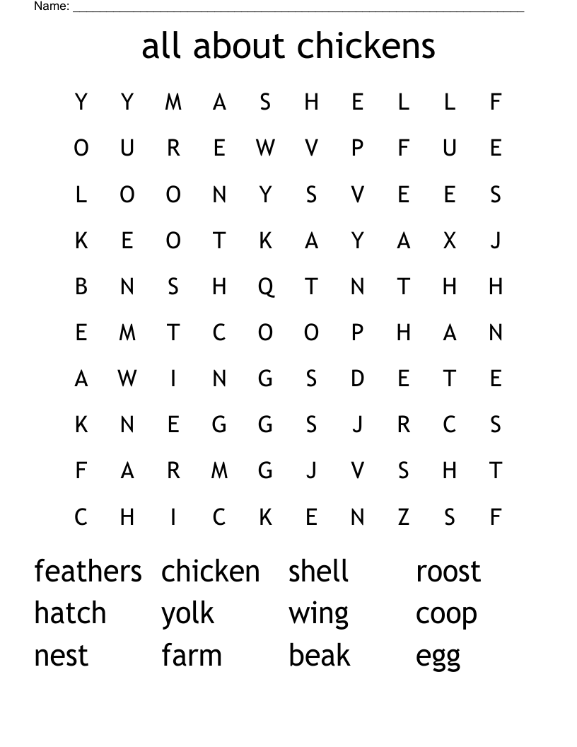 all about chickens Word Search WordMint