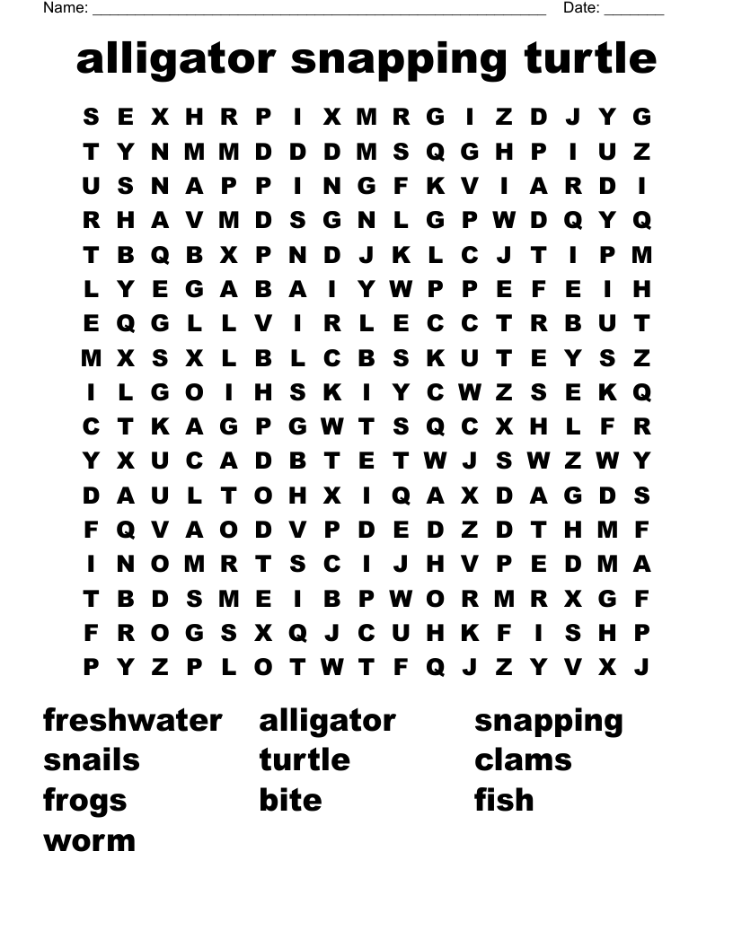 alligator snapping turtle Word Search WordMint
