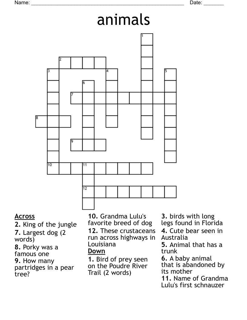 animals Crossword WordMint