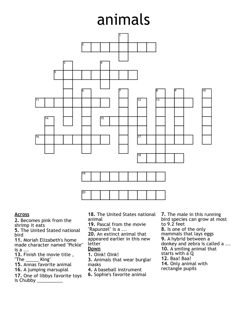 animals Crossword WordMint