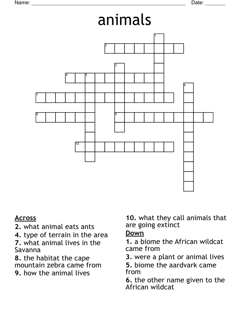 Wildlife Crosswords, Word Searches, Bingo Cards WordMint