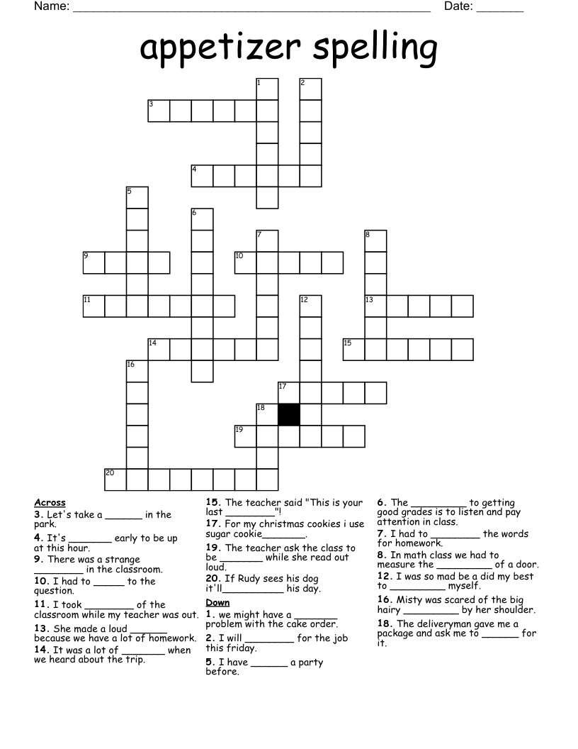 appetizer spelling Crossword WordMint