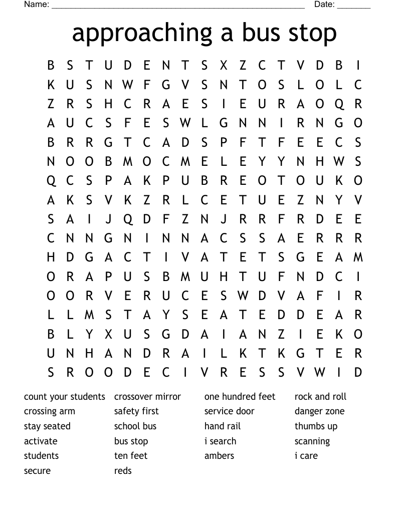 approaching a bus stop Word Search WordMint