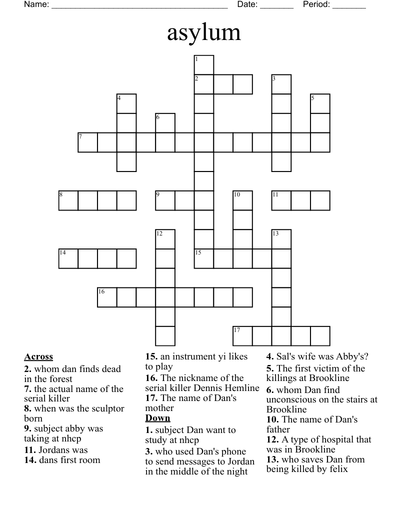 asylum Crossword WordMint