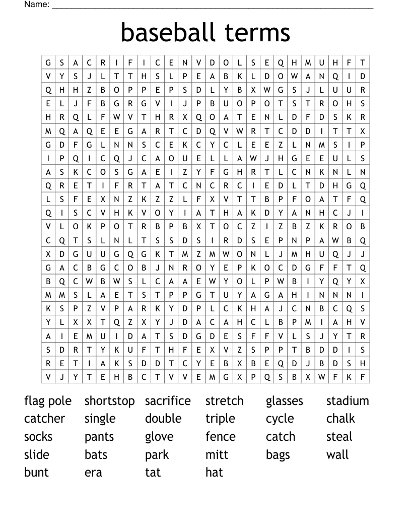 baseball terms Word Search WordMint