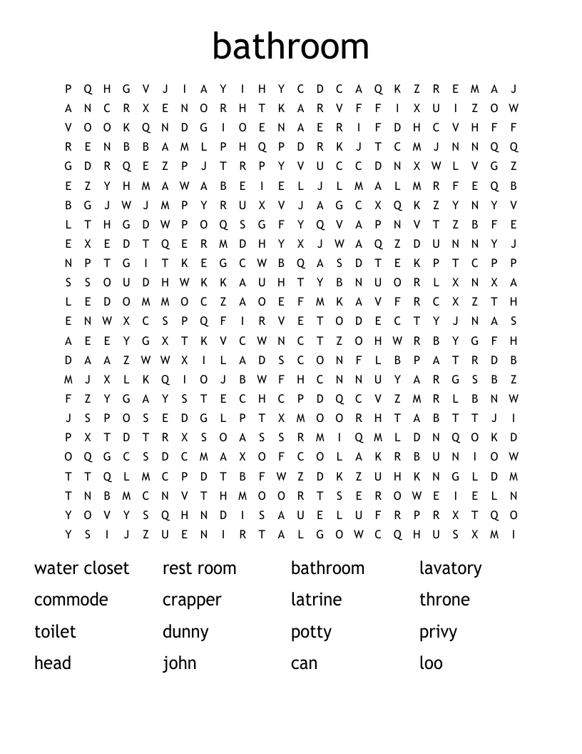 bathroom Word Search WordMint