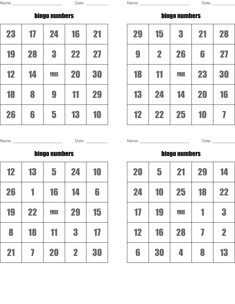bingo numbers WordMint