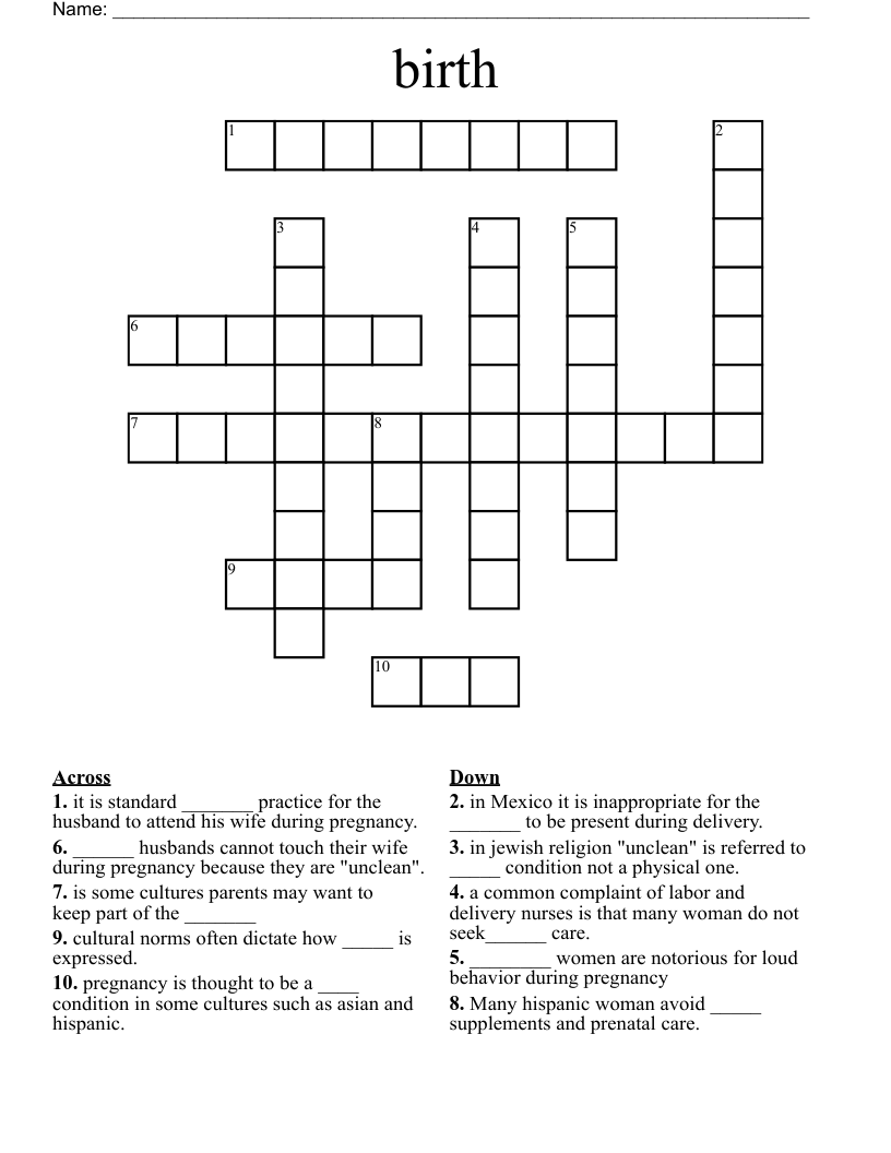 birth Crossword WordMint