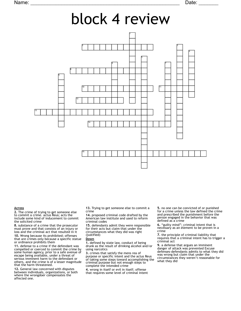 block 4 review Crossword WordMint