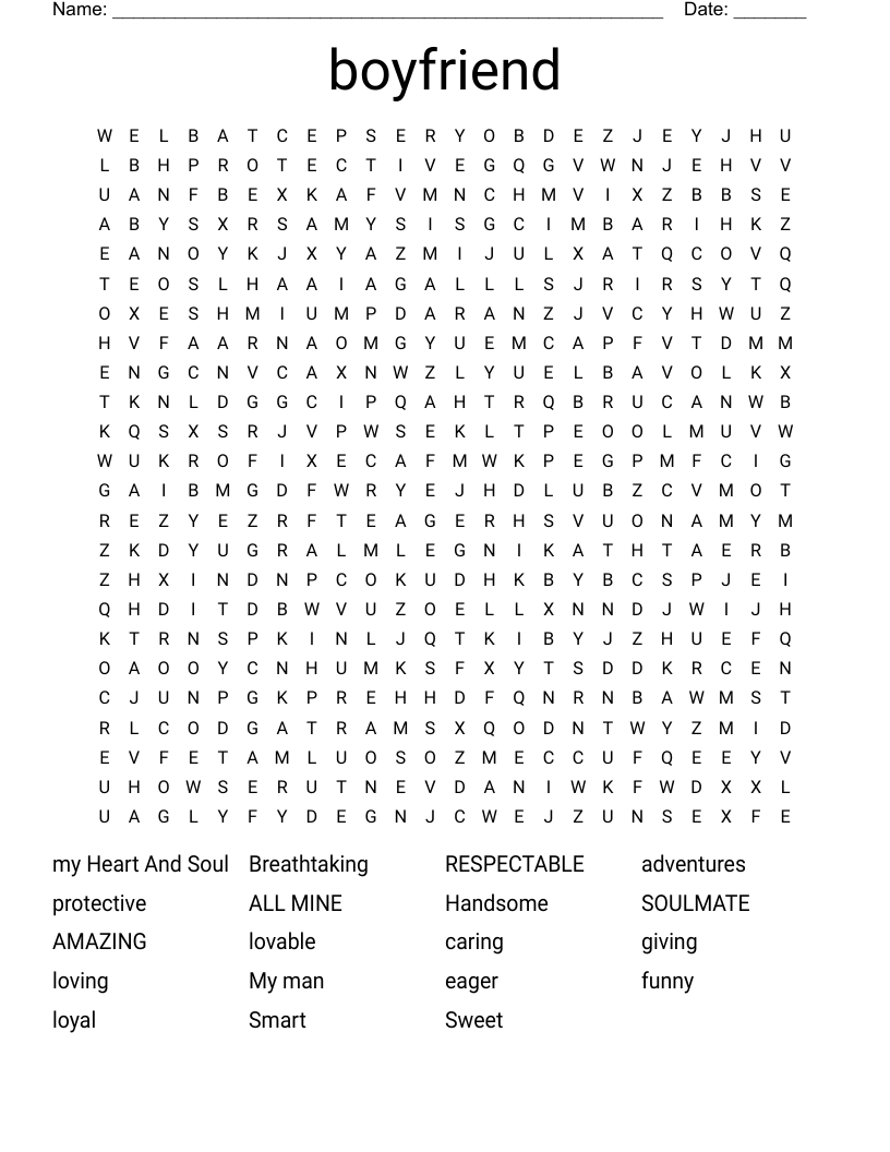 boyfriend Word Search WordMint