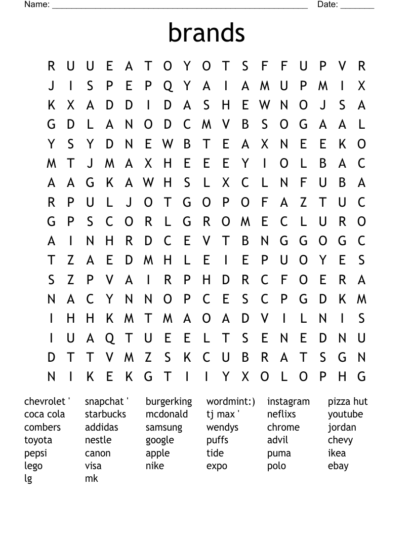 brands Word Search WordMint