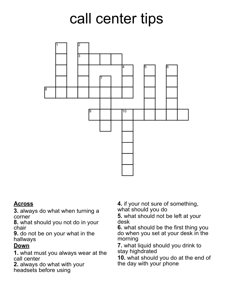 call center tips Crossword WordMint