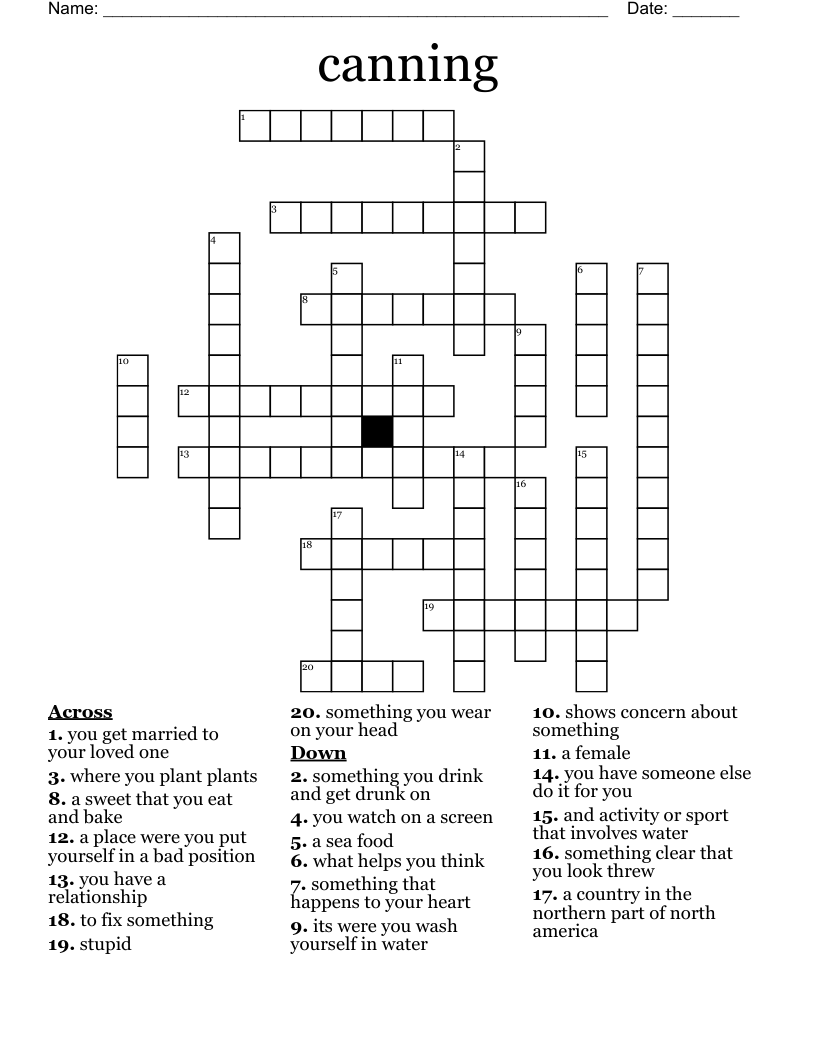 canning Crossword WordMint