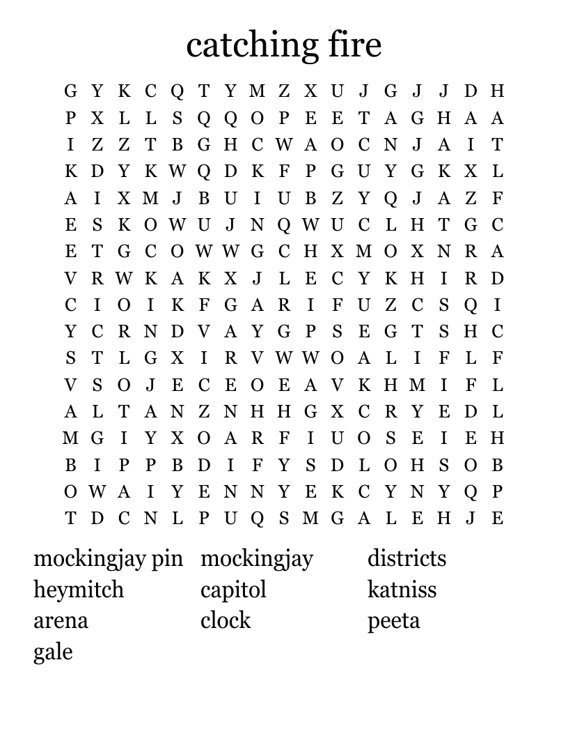 catching fire Word Search WordMint