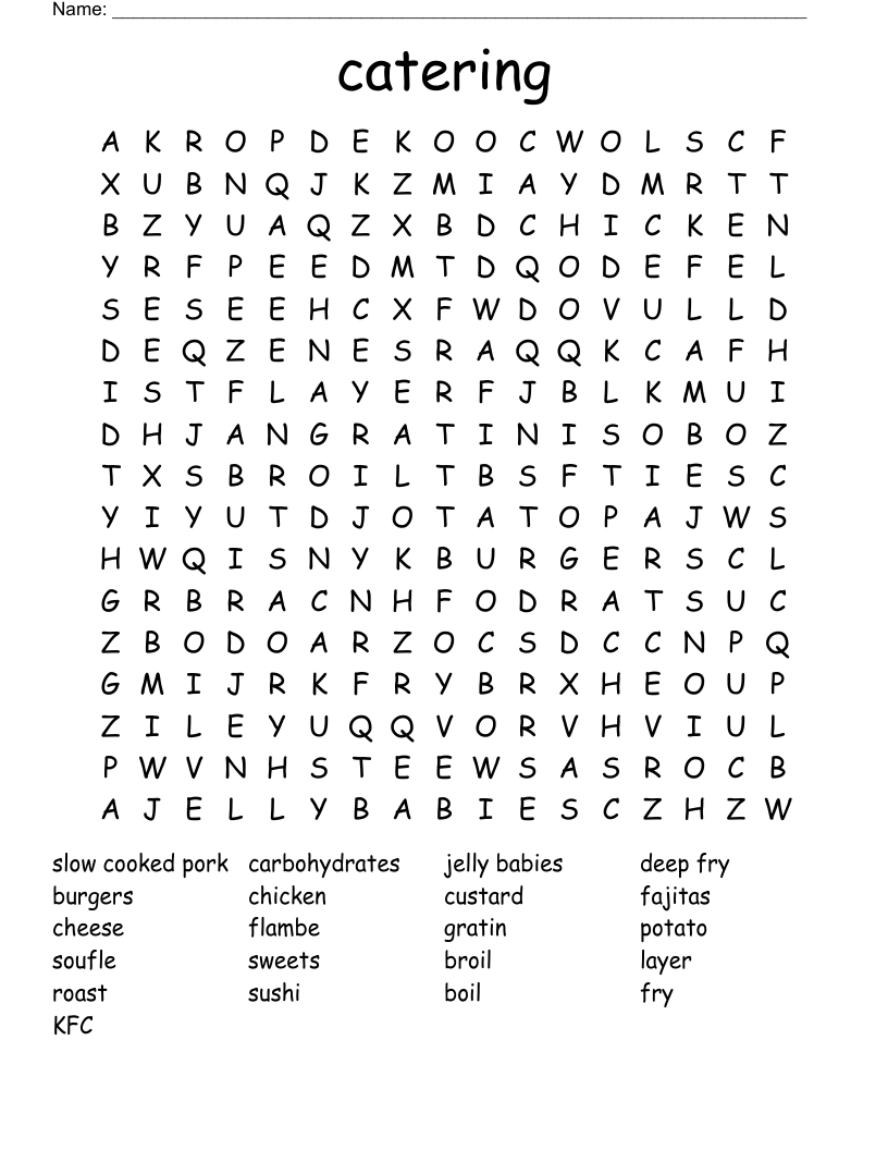 Food & Culinary Terms Wordsearch WordMint