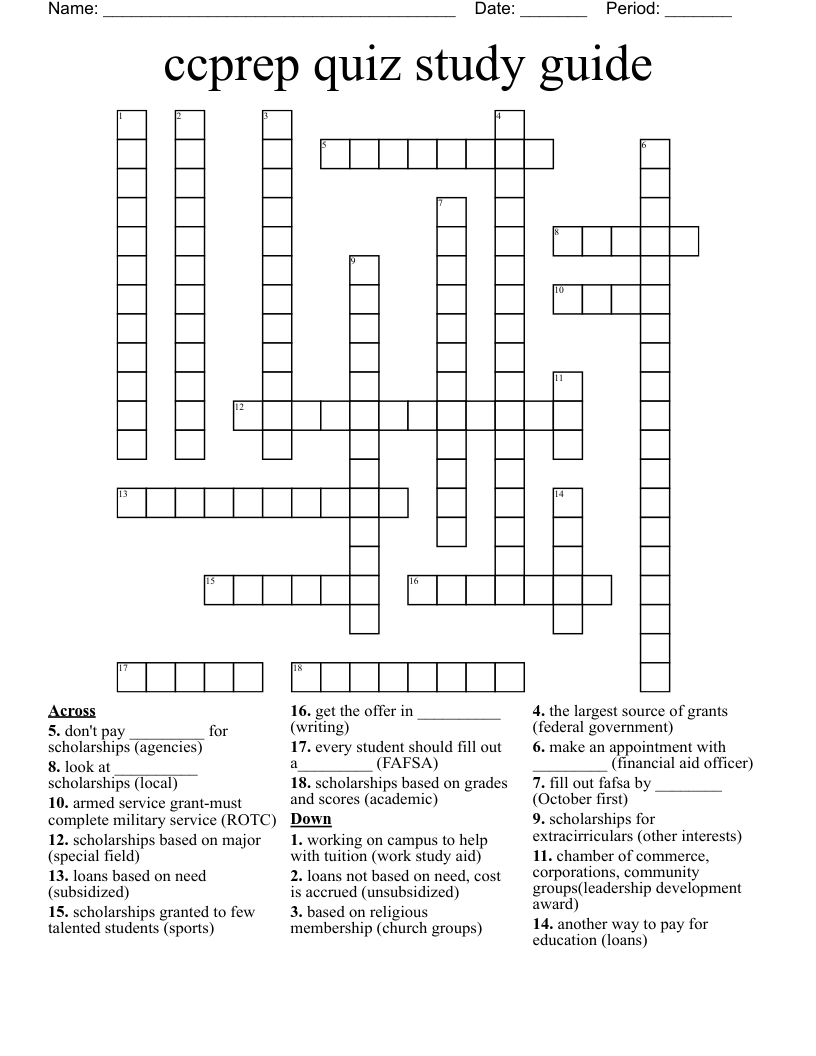 college & careers study guide Crossword WordMint