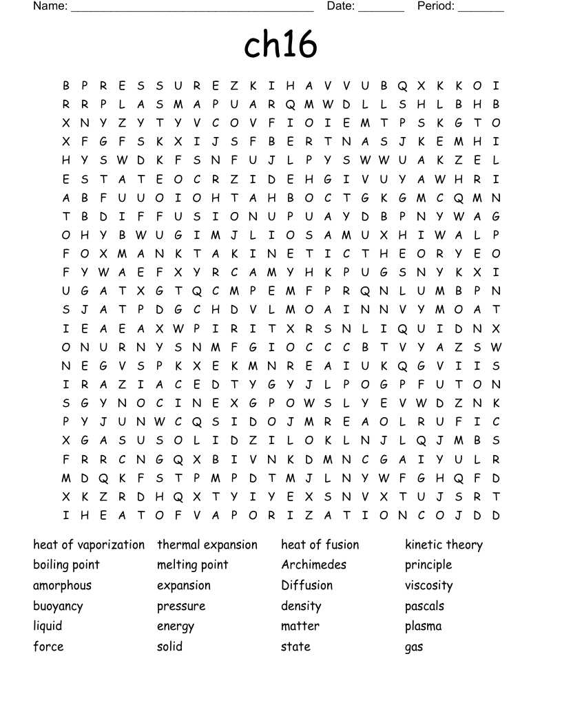 Solid, Liquid, and Gases Word Search WordMint