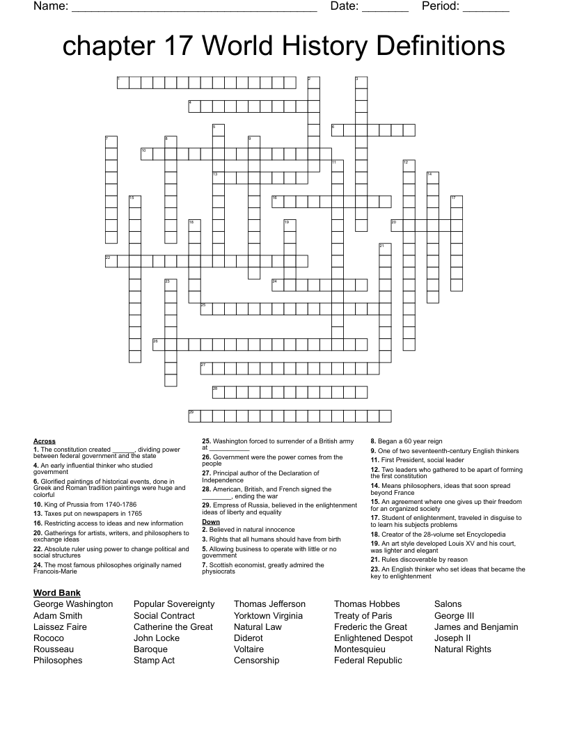 Enlightenment Thinkers Crossword WordMint