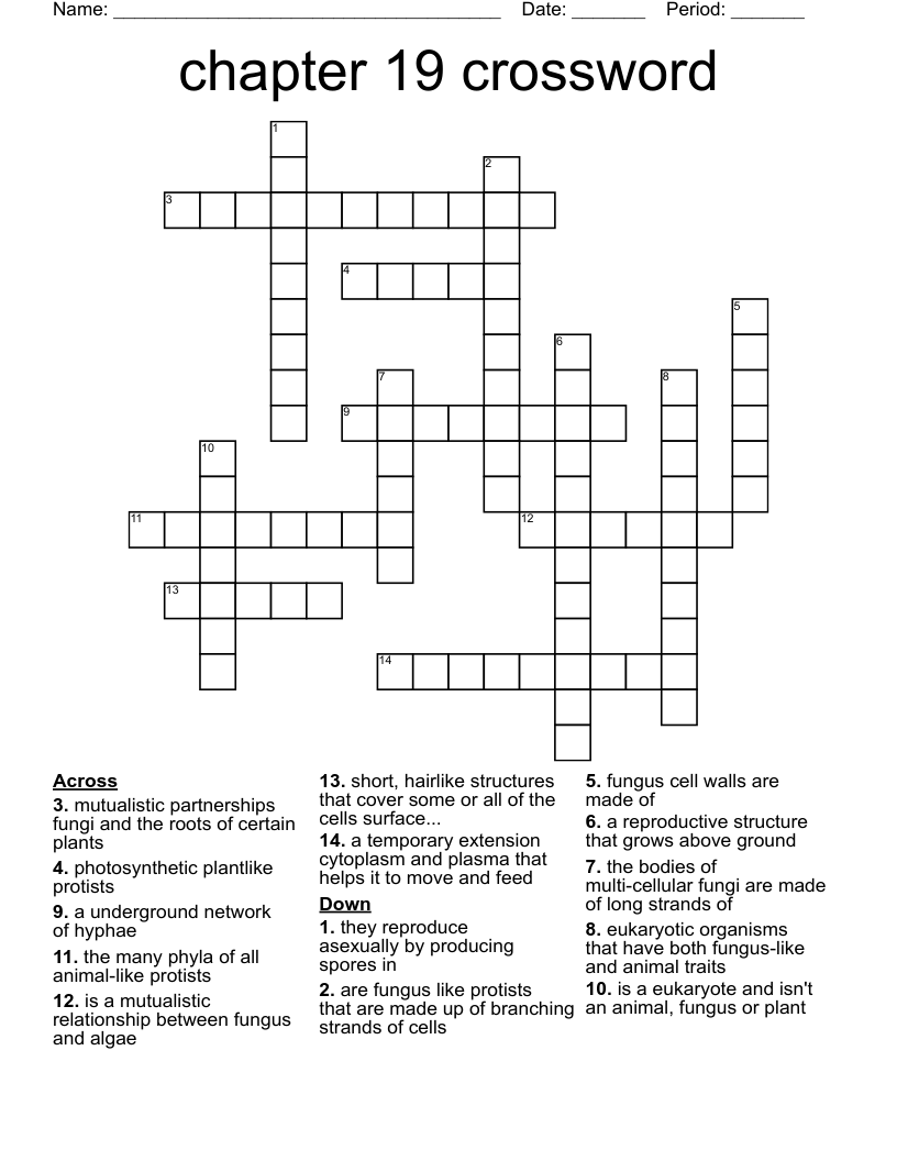 Biology Chapter 19 Protists Crossword WordMint