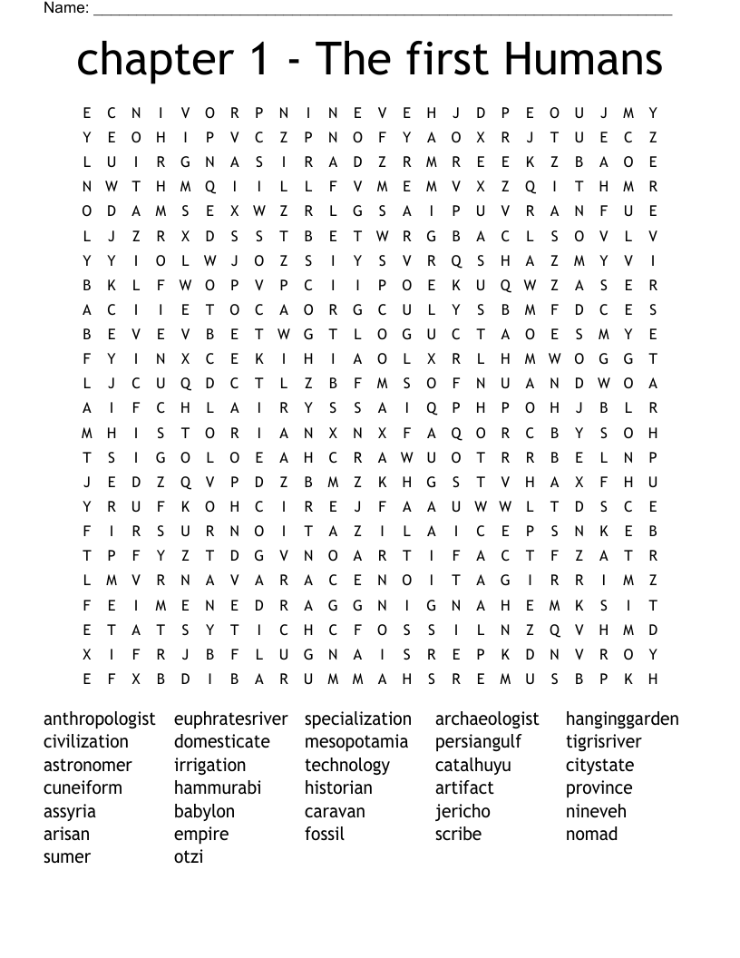chapter 1 The first Humans Word Search WordMint