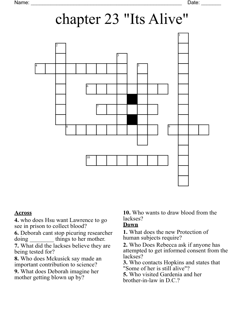 chapter 23 "Its Alive" Crossword WordMint