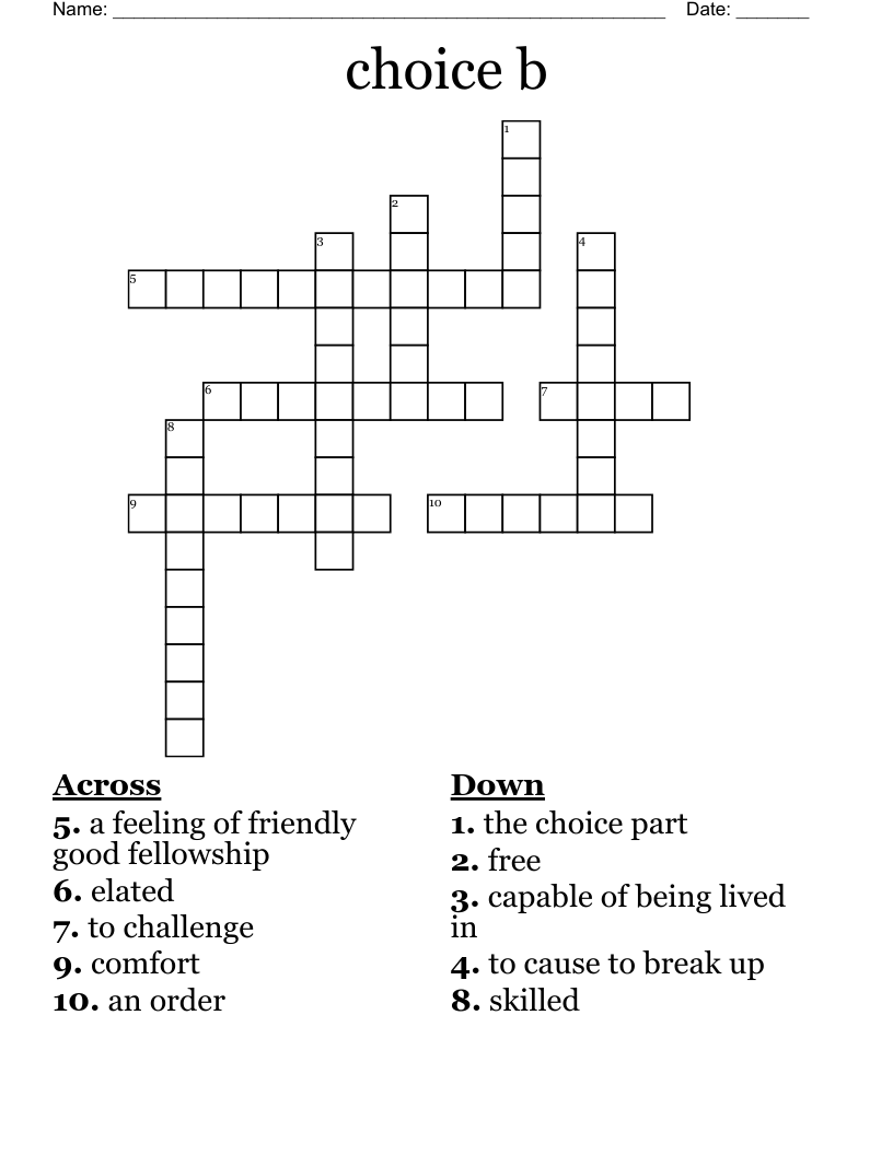 Number One Choice Informally Crossword