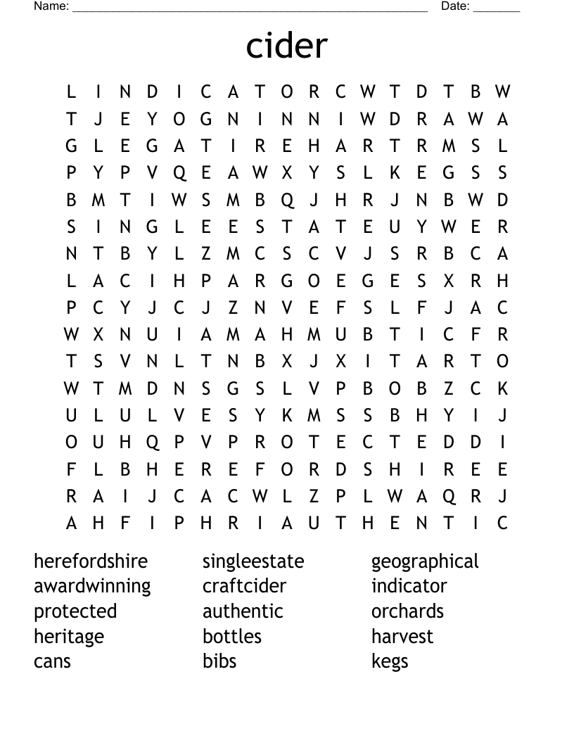 cider Word Search WordMint