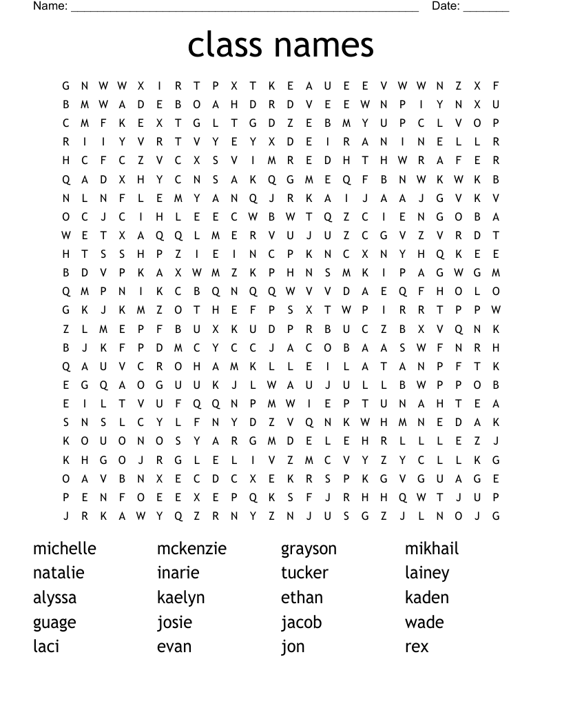 class names Word Search - WordMint