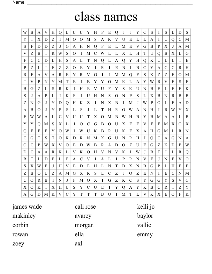 class names Word Search WordMint