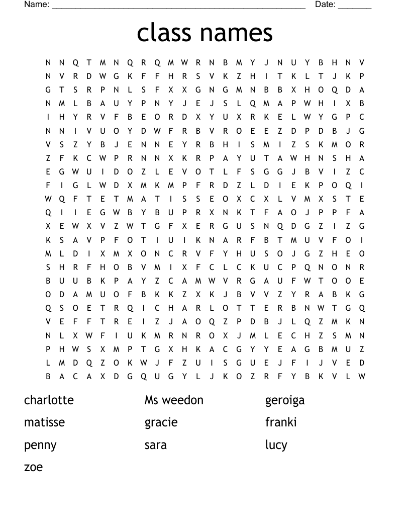 class names Word Search WordMint