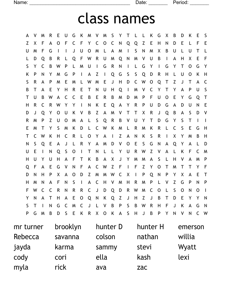 class names Word Search WordMint