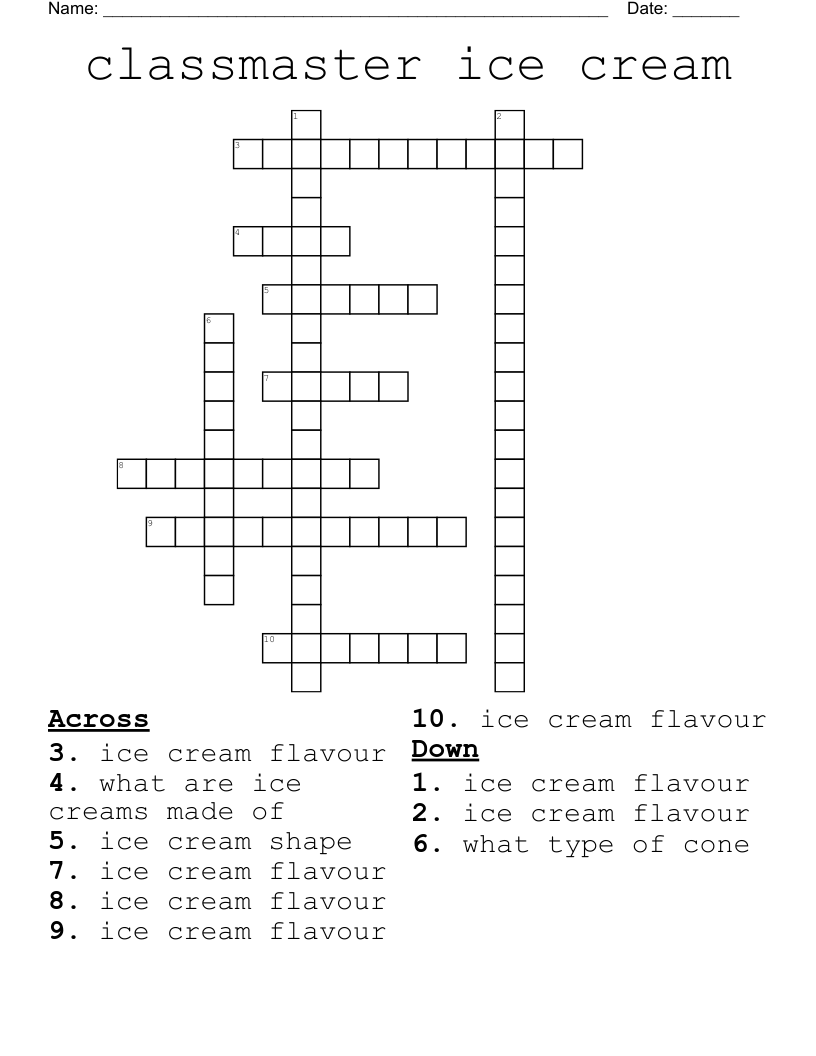 classmaster ice cream Crossword WordMint