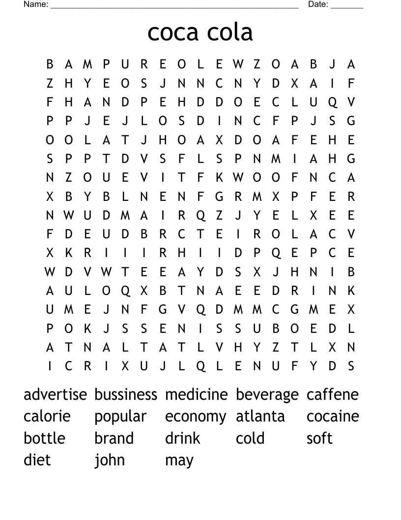 CocaCola Word Search WordMint